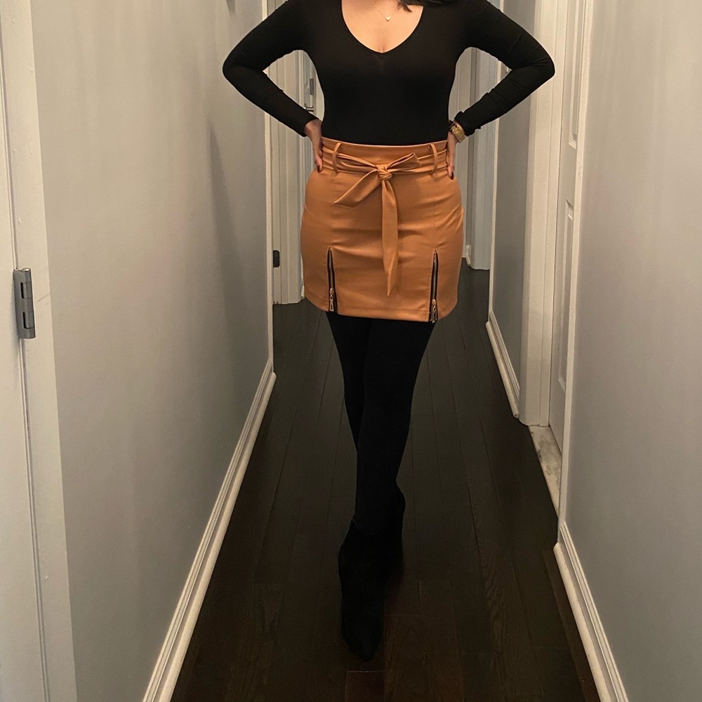 Camel color mini skirt